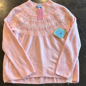 Cece's Valentine's Day Pink Heart Knit Fair Isle Crewneck Sweater NWT Size M